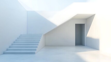 Minimalist White Interior: Staircase and Doorway in a Bright, Modern Space