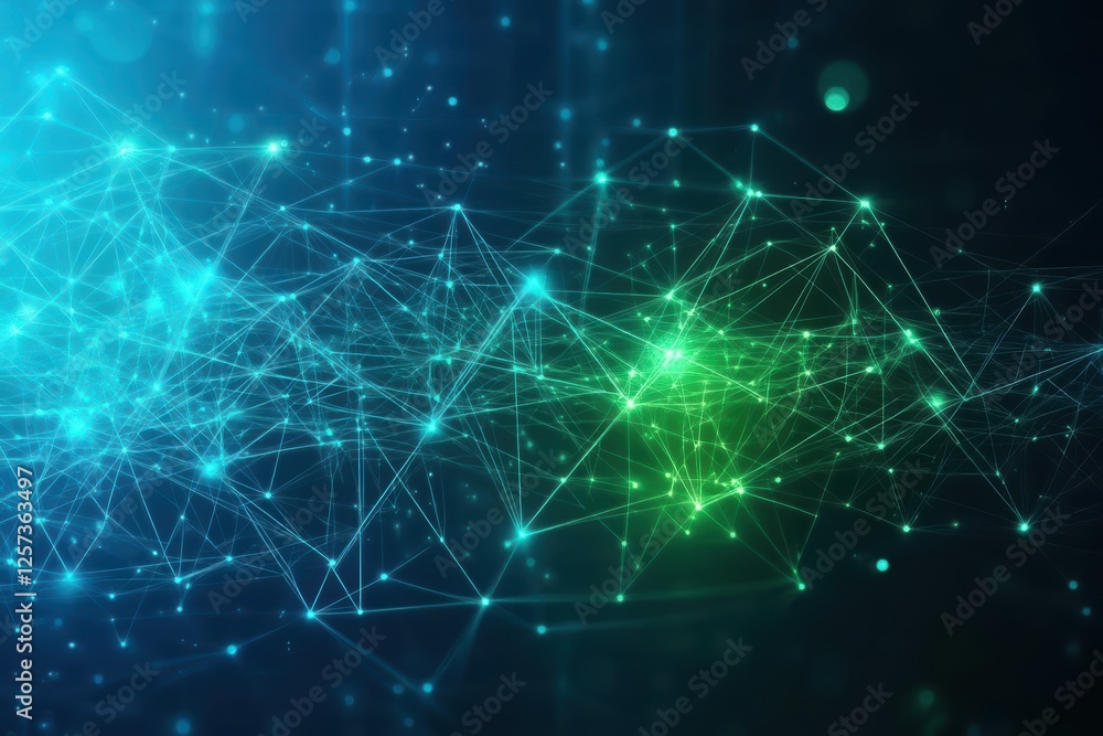 Poster Abstract technology background featuring glowing lines and dots in a dynamic pattern design
