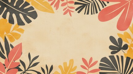 Tropical leaves frame, beige background, design template