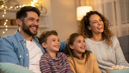 Fototapeta premium Happy Family Movie Night at Home - Authenticity