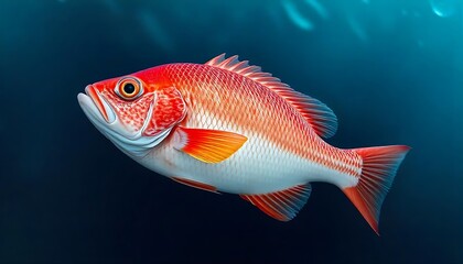 Naklejka premium Stunning Scarlet Fish Underwater: Vibrant Red and White Marine Life