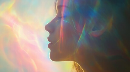 A colorful profile of a woman surrounded by ethereal light patterns.
