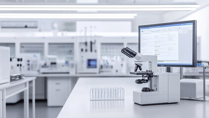 Modern Lab Microscope Analyzes Samples with Precision in Clean Facility