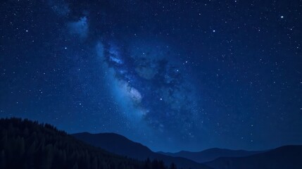 Fototapeta premium Serene Night Sky Above Silhouetted Mountain Range and Dark Forest