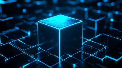 Cyberpunk Neon Cube Abstract Digital Art