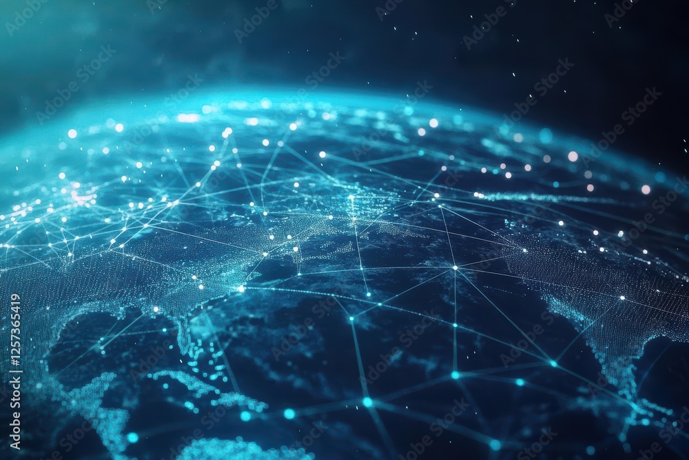 Poster Globe with network of connected lines representing global communication and connectivity