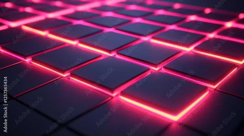 Poster square grid pattern with glowing magenta edges abstract background