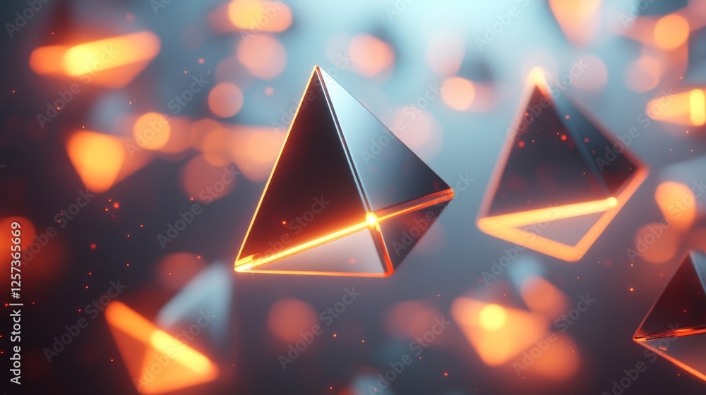 Aufkleber abstract image showing floating pyramids with glowing orange edges