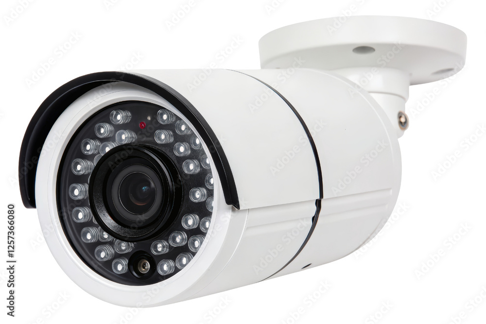 Poster white security camera with infrared leds isolated with transparent background