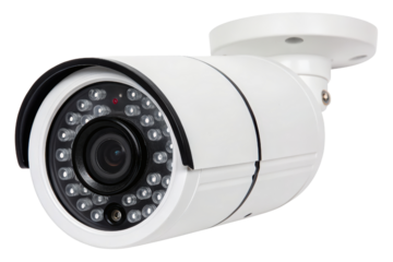 White security camera with infrared LEDs isolated with transparent background