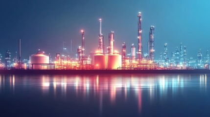Obraz premium Night Lights of the Refinery: Industrial Landscape at Dusk