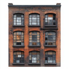 Fototapeta premium Historic Two-Story Brick Building with Ivy-Covered Metal Balconies and Wooden Windows – Rustic Architectural Charm and Vintage Appeal