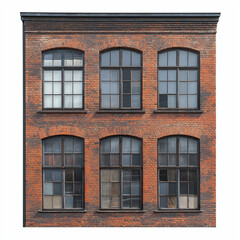 Fototapeta premium Historic Two-Story Brick Building with Ivy-Covered Metal Balconies and Wooden Windows – Rustic Architectural Charm and Vintage Appeal