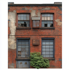 Historic Two-Story Brick Building with Ivy-Covered Metal Balconies and Wooden Windows &ndash; Rustic Architectural Charm and Vintage Appeal