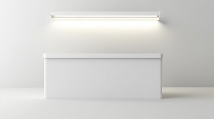 Blank white promo counter mockup stand, front and side view, clipping path, 3d rendering. Empty promotional pop up exhibition mock up. Clear store portable desk template. Trade kiosk presentation.