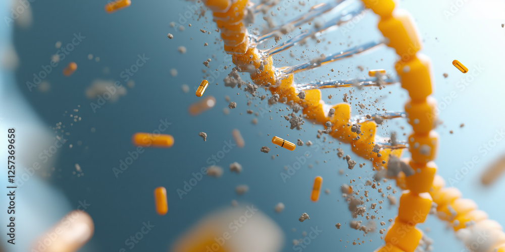 Aufkleber abstract dna helix with tiny particles, showcasing nanotechnology in action