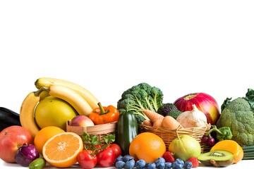 Naklejka na ściany i meble A basket of fruits and vegetables including bananas, oranges, broccoli