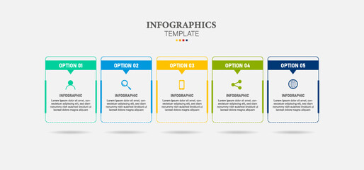 Business infographic design template with 5 steps or options using for process diagram, workflow layout, flow chart, infograph and banner