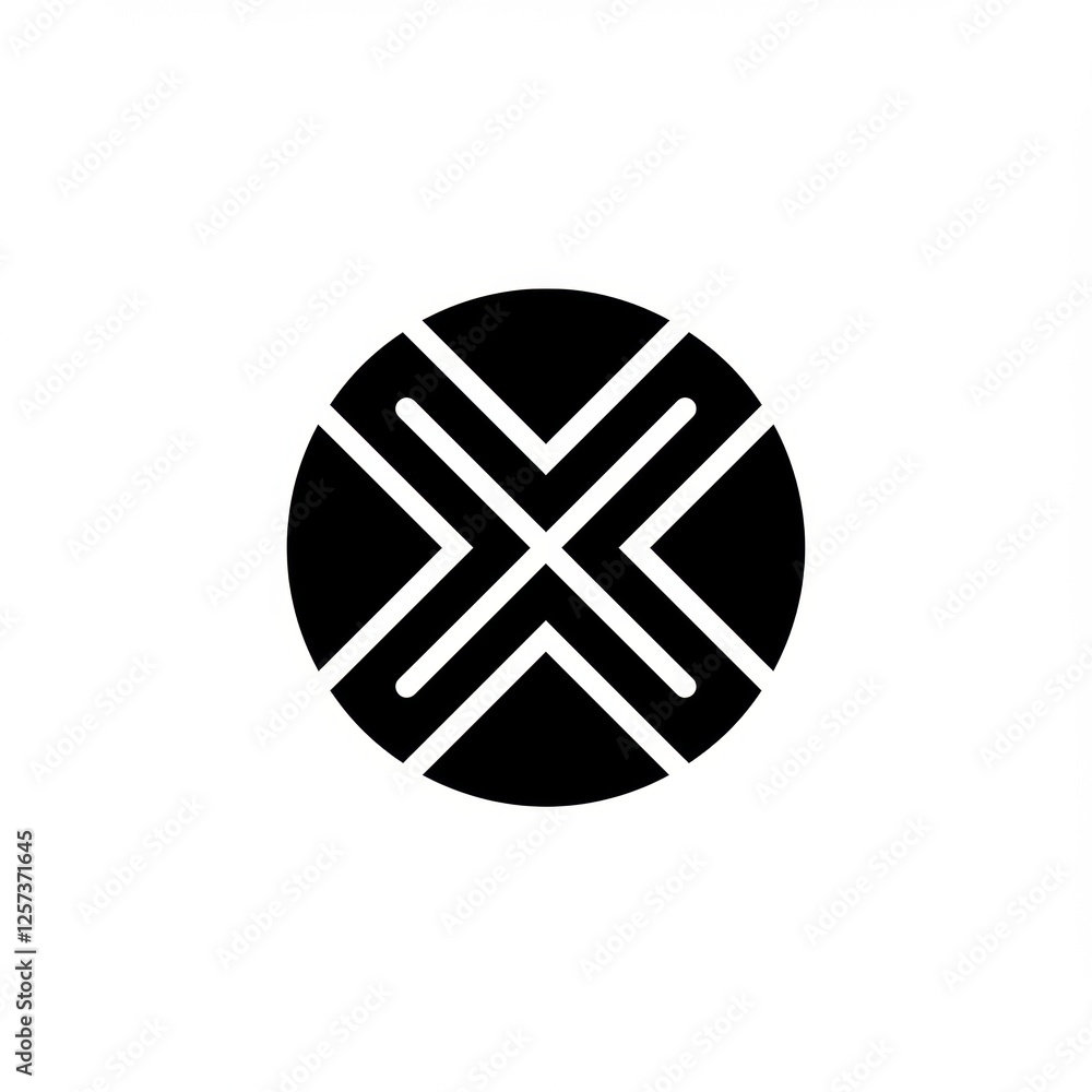 Aufkleber modern minimalist circle with intersecting lines symbol on white background