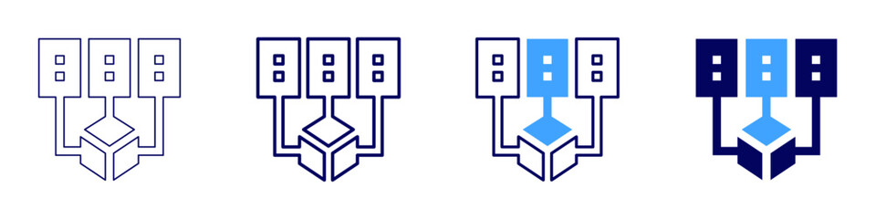 Data cleaning process icon in 4 different styles. Thin Line, Line, Bold Line, Duotone. Duotone style. Editable stroke