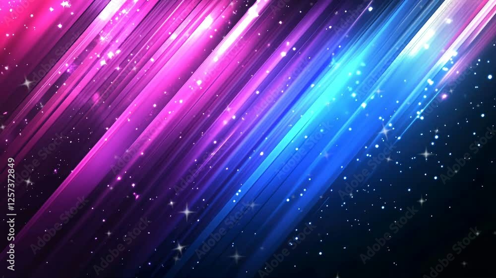 Poster outer space landscape with shooting stars on neon color style looping animation background