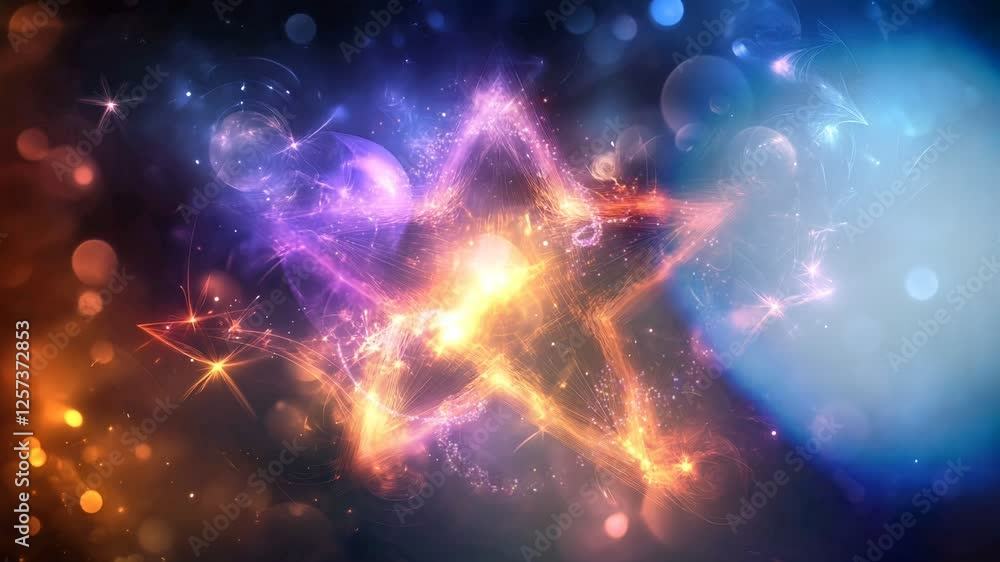 Poster fantasy outer space landscape with shooting stars on neon color style looping animation background