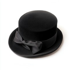 Black velvet hat, bow, white background, fashion