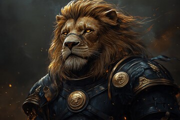 Majestic Lion Warrior in Ancient Armor