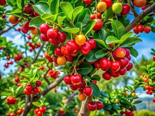 Obraz premium Stunning Barbados cherry blossoms paint the Central Thai landscape.