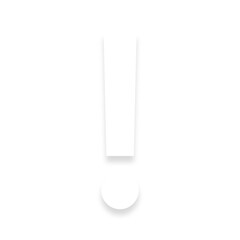 White ! exclamation mark with a soft shadow down on transparent background