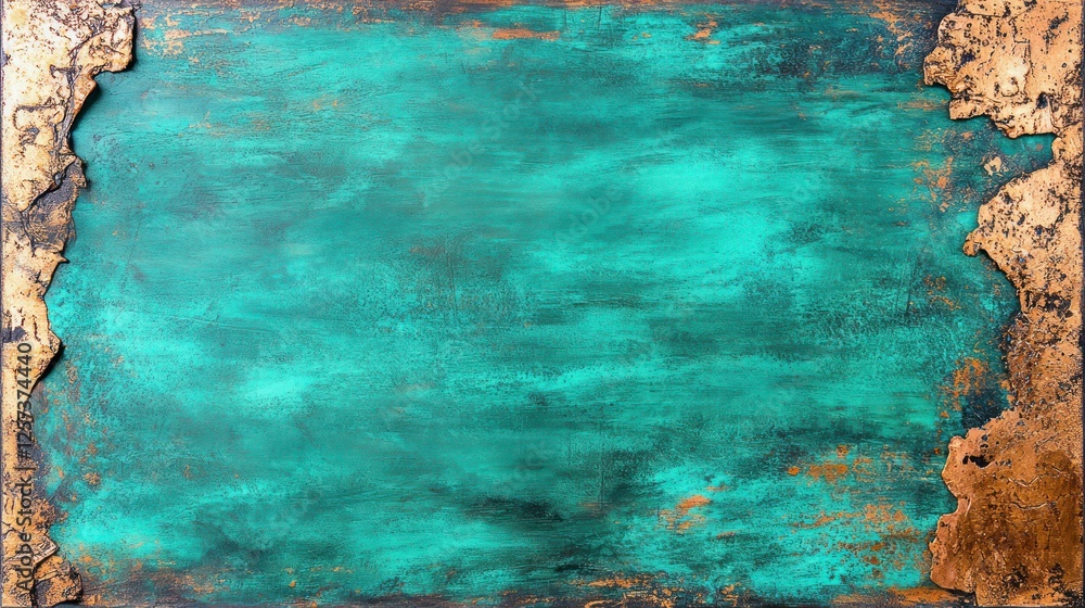 Poster Vibrant Turquoise Background with Textured Golden Edges Ideal for Creative Design Projects