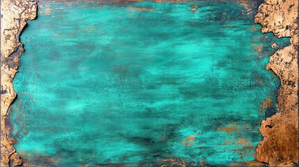 Vibrant Turquoise Background with Textured Golden Edges Ideal for Creative Design Projects