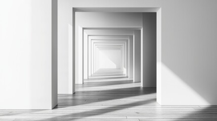 Empty wall mockup. Empty room with a white wall and wood floor. 3D illustration.