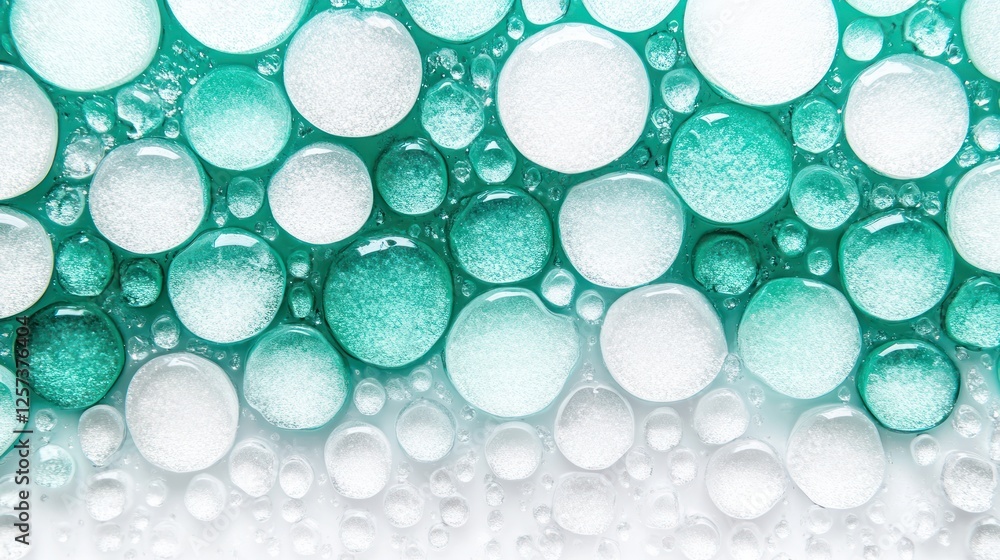 Poster Vibrant Aquatic Bubbles on Clear Surface with Light Reflections and Textured Background