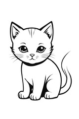 Fototapeta premium Cat is sitting on a white background. Children's. Coloring. Books. Vector. Illustration.