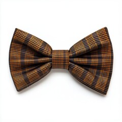 Brown plaid bow tie, isolated, white background, fashion accessory