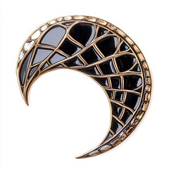Crescent brooch, black enamel, gold, studio shot, jewelry design