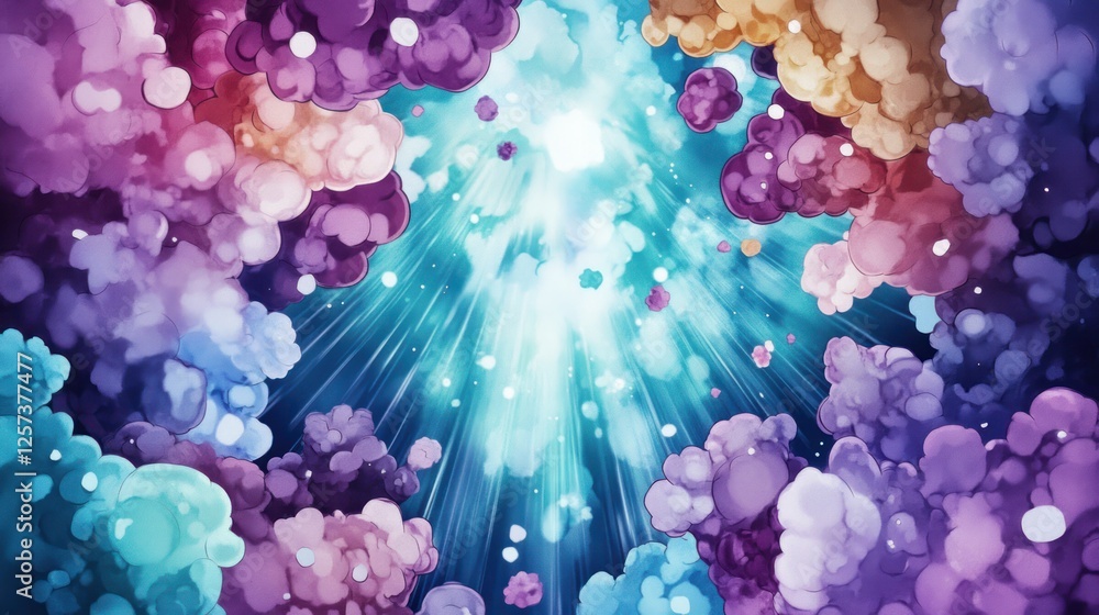 Poster Vibrant Abstract Background with Colorful Clouds and Light Rays for Creative Design Projects