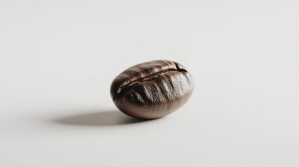 A single, dark roasted coffee bean, showing its rich texture and subtle cracks.