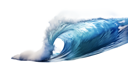 Large stormy sea wave in deep blue on white & transparent a background.