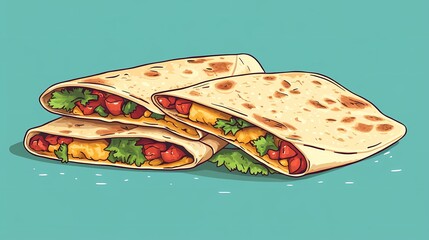 Mexican quesadilla illustration featuring melted cheese in a folded tortilla, perfect for culinary projects, food menus, and branding, hand-drawn style