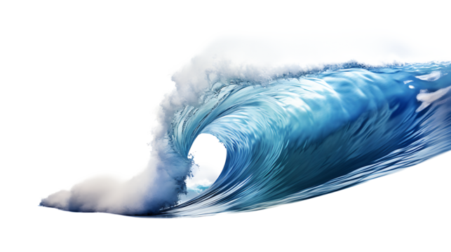 Large stormy sea wave in deep blue on white & transparent a background.