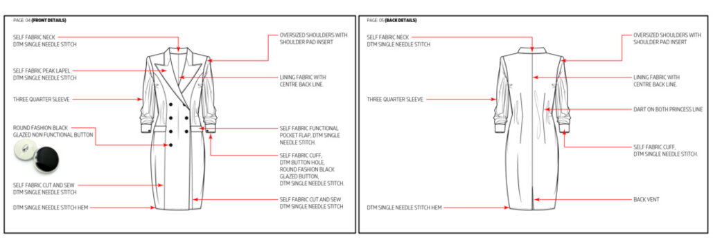Women Zoot Suit Fashion Design Technical Tech Pack. 