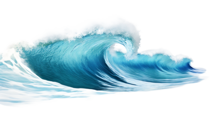 Large stormy sea wave in deep blue on white & transparent a background.