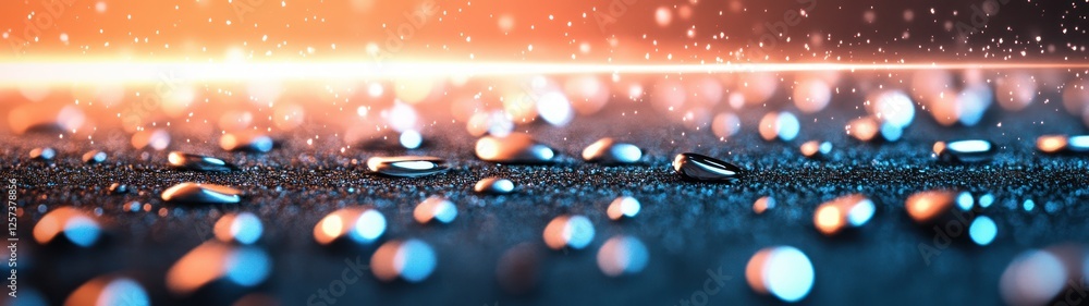 Aufkleber Beautiful Water Droplets on Surface with Soft Glowing Background and Bokeh Light Effects