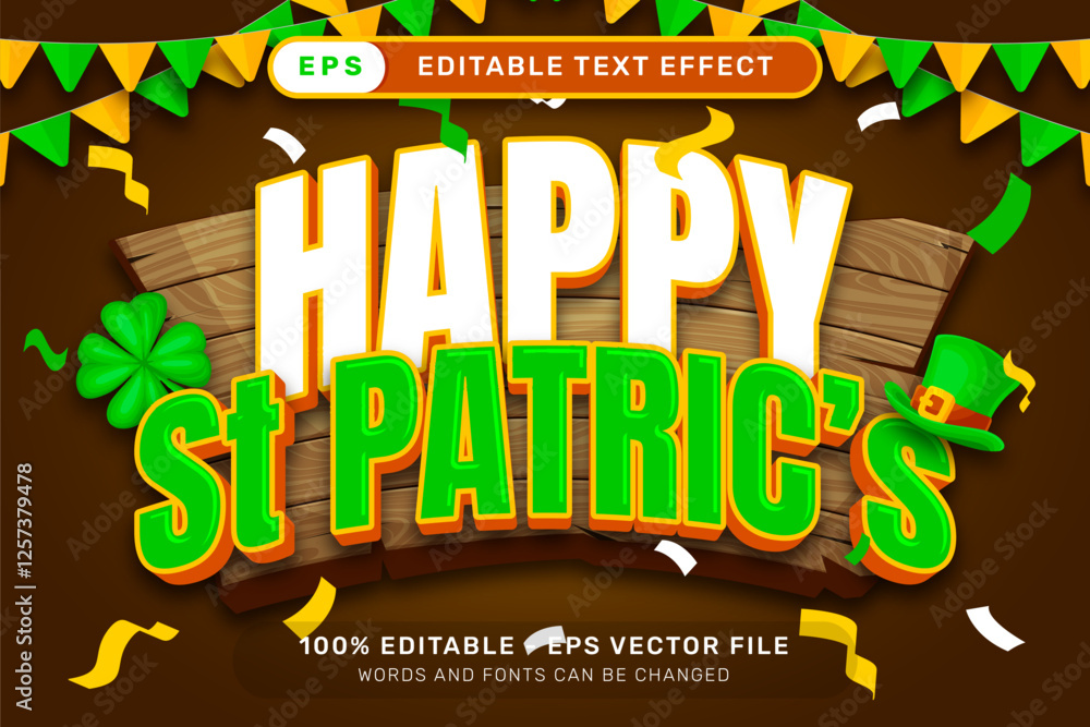 Poster happy st patrick's day 3d text effect and editable text effect whit st patrick's day element