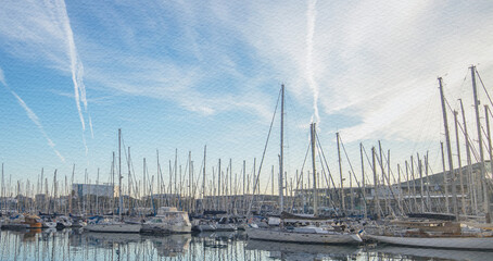 Large number of boats are docked in a marina