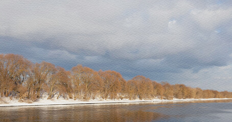 Cloudy sky with a lake in the background
