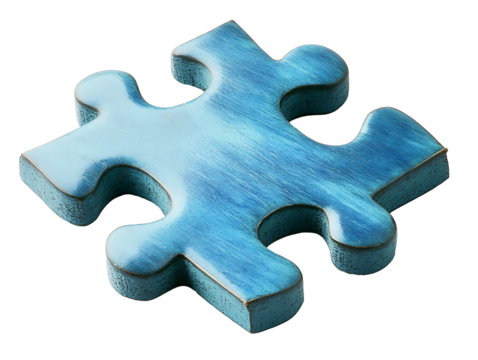 Blue puzzle piece on white & transparent a background.
