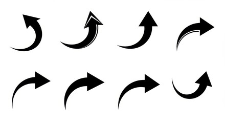 Set of black curved arrows in various directions for design and navigation concepts